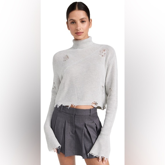 SER.O.YA Fae Distressed Turtleneck Sweater in Silver - Picture 1 of 13